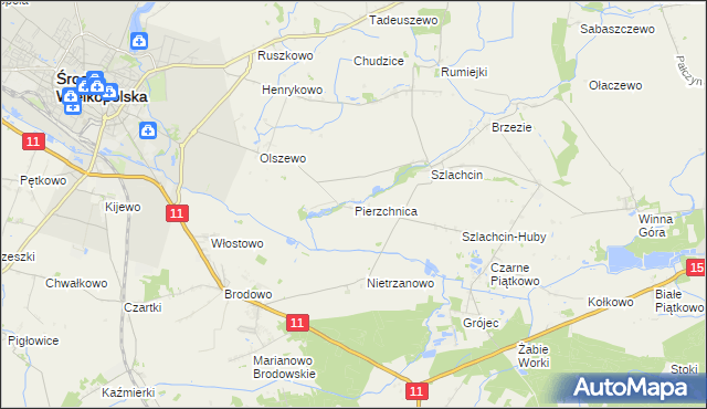 mapa Pierzchnica gmina Środa Wielkopolska, Pierzchnica gmina Środa Wielkopolska na mapie Targeo