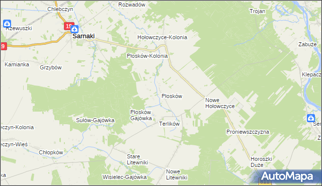 mapa Płosków gmina Sarnaki, Płosków gmina Sarnaki na mapie Targeo