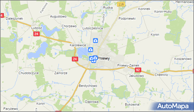 mapa Pniewy powiat szamotulski, Pniewy powiat szamotulski na mapie Targeo