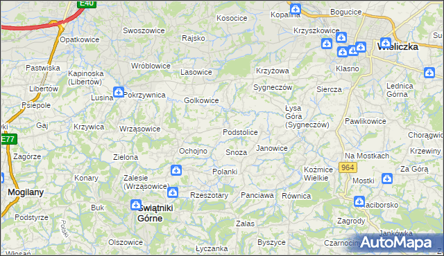 mapa Podstolice gmina Wieliczka, Podstolice gmina Wieliczka na mapie Targeo
