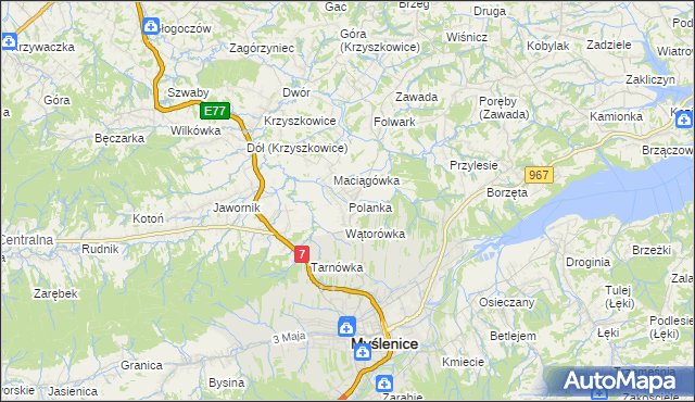 mapa Polanka gmina Myślenice, Polanka gmina Myślenice na mapie Targeo