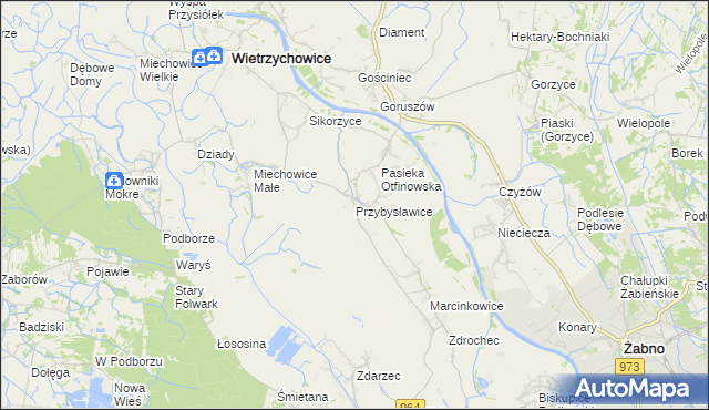 mapa Przybysławice gmina Radłów, Przybysławice gmina Radłów na mapie Targeo