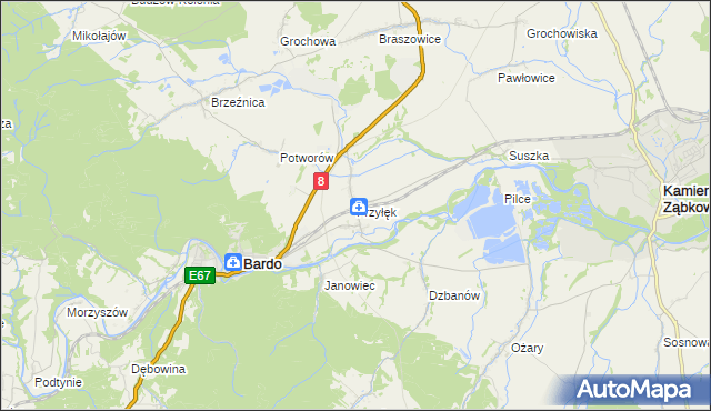 mapa Przyłęk gmina Bardo, Przyłęk gmina Bardo na mapie Targeo