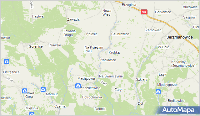 mapa Racławice gmina Jerzmanowice-Przeginia, Racławice gmina Jerzmanowice-Przeginia na mapie Targeo