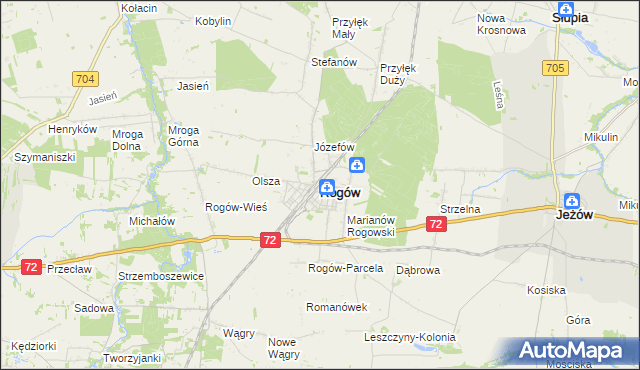 mapa Rogów powiat brzeziński, Rogów powiat brzeziński na mapie Targeo