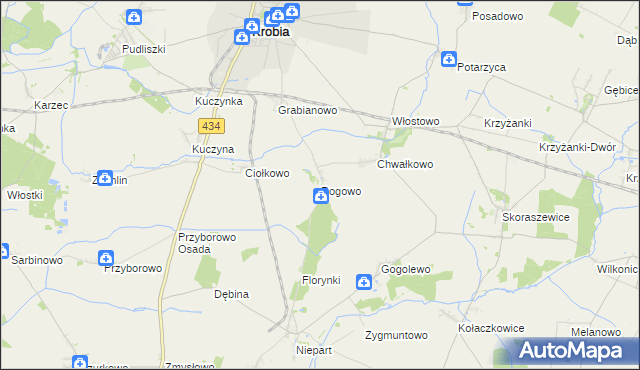 mapa Rogowo gmina Krobia, Rogowo gmina Krobia na mapie Targeo