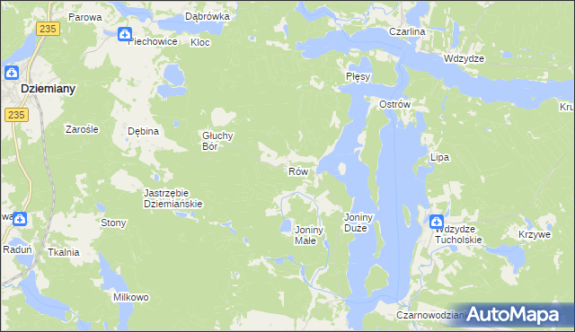 mapa Rów gmina Dziemiany, Rów gmina Dziemiany na mapie Targeo