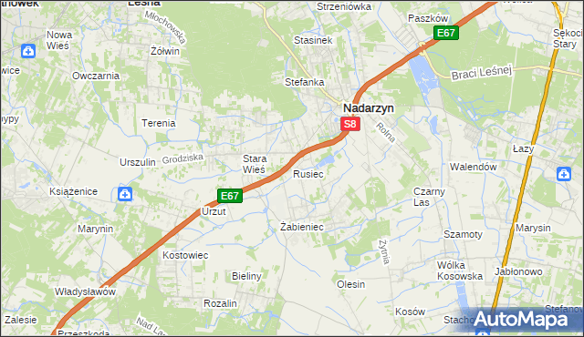 mapa Rusiec gmina Nadarzyn, Rusiec gmina Nadarzyn na mapie Targeo