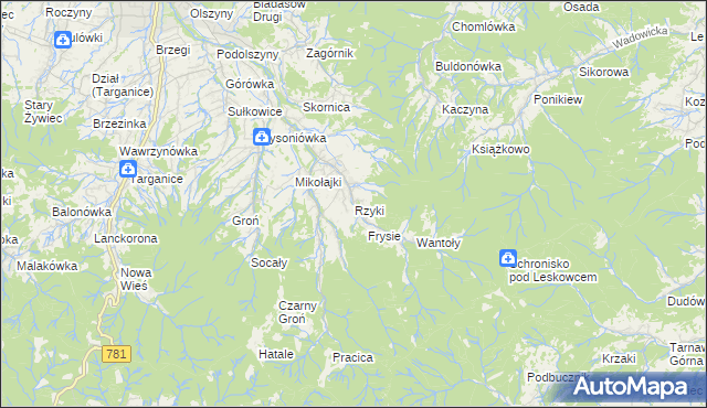 mapa Rzyki, Rzyki na mapie Targeo