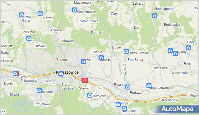 mapa Siedlec gmina Krzeszowice, Siedlec gmina Krzeszowice na mapie Targeo