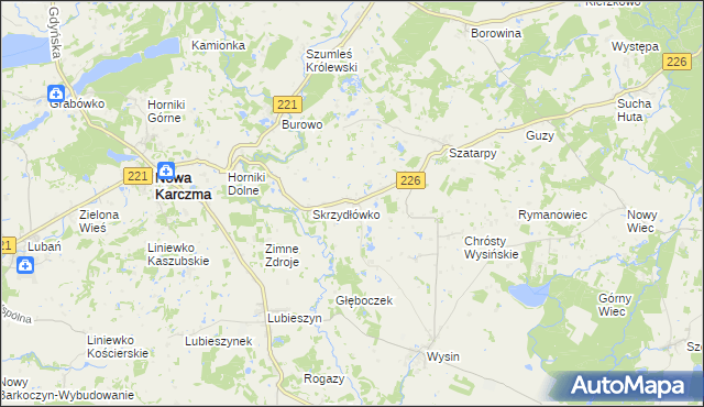 mapa Skrzydłowo gmina Nowa Karczma, Skrzydłowo gmina Nowa Karczma na mapie Targeo