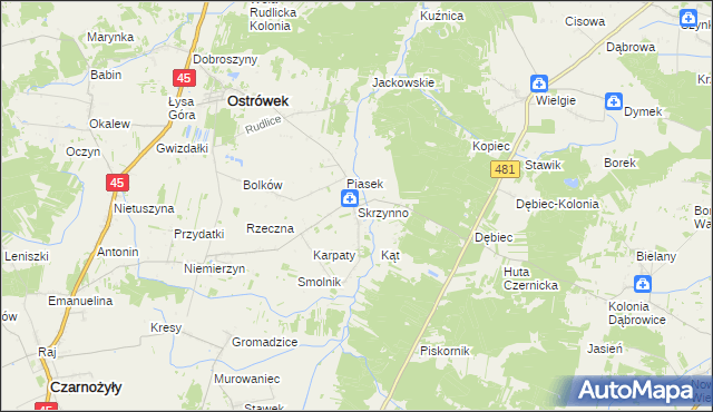 mapa Skrzynno gmina Ostrówek, Skrzynno gmina Ostrówek na mapie Targeo