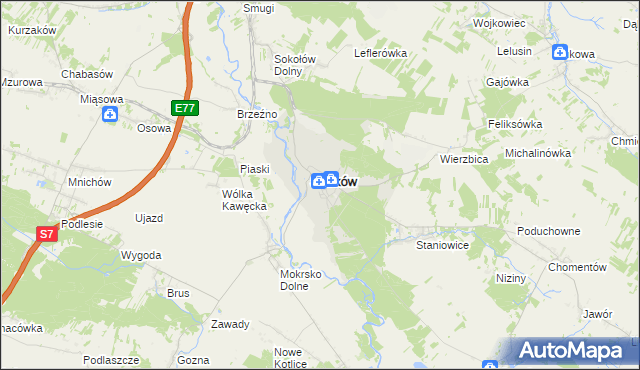 mapa Sobków powiat jędrzejowski, Sobków powiat jędrzejowski na mapie Targeo
