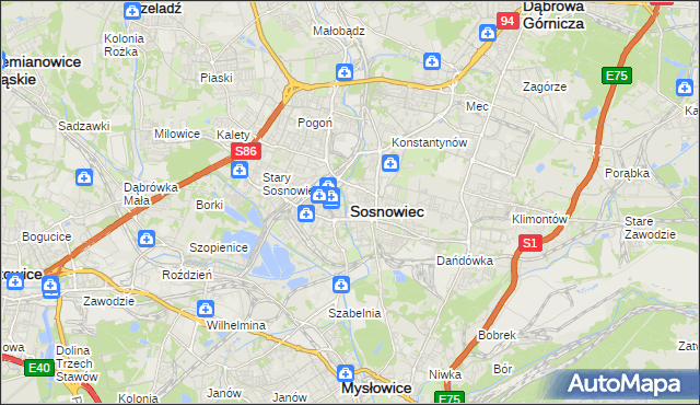 mapa Sosnowca, Sosnowiec na mapie Targeo