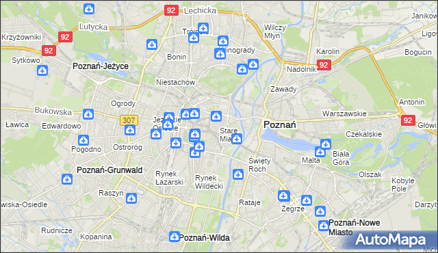 mapa Stare Miasto gmina Poznań, Stare Miasto gmina Poznań na mapie Targeo