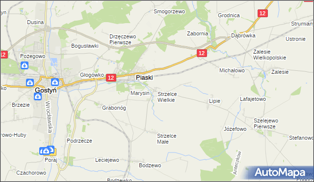 mapa Strzelce Wielkie gmina Piaski, Strzelce Wielkie gmina Piaski na mapie Targeo