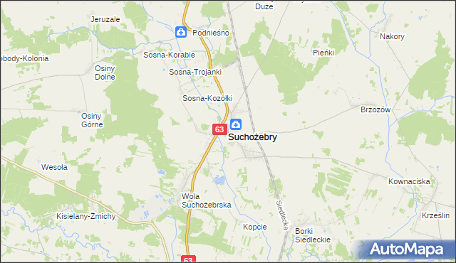 mapa Suchożebry, Suchożebry na mapie Targeo