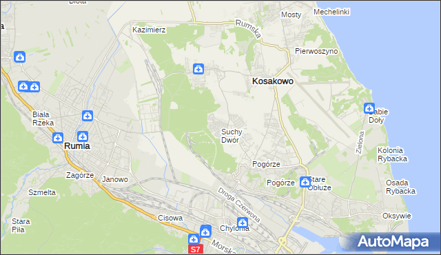mapa Suchy Dwór gmina Kosakowo, Suchy Dwór gmina Kosakowo na mapie Targeo