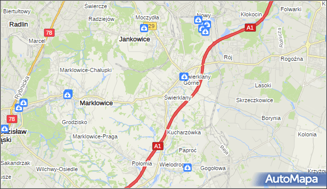 mapa Świerklany, Świerklany na mapie Targeo