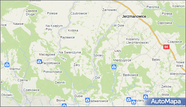 mapa Szklary gmina Jerzmanowice-Przeginia, Szklary gmina Jerzmanowice-Przeginia na mapie Targeo