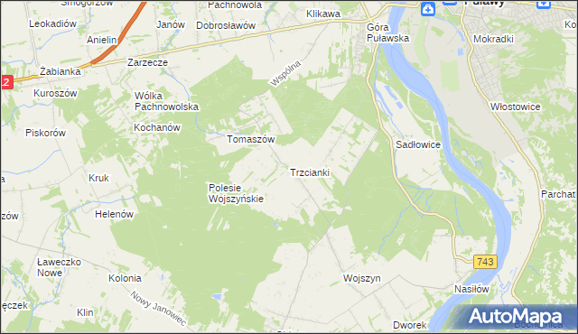 mapa Trzcianki gmina Janowiec, Trzcianki gmina Janowiec na mapie Targeo