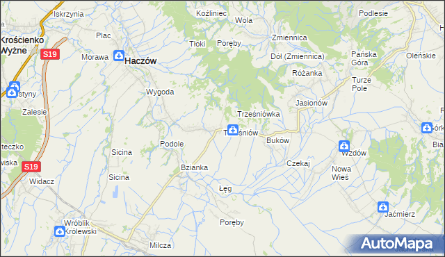 mapa Trześniów gmina Haczów, Trześniów gmina Haczów na mapie Targeo
