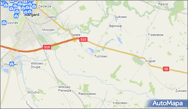 mapa Tychowo gmina Stargard, Tychowo gmina Stargard na mapie Targeo