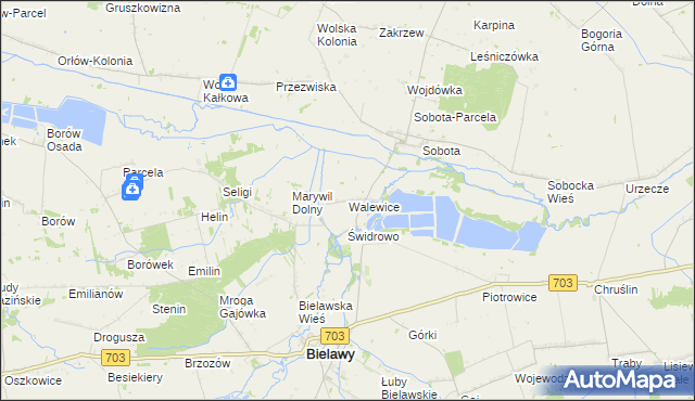 mapa Walewice gmina Bielawy, Walewice gmina Bielawy na mapie Targeo