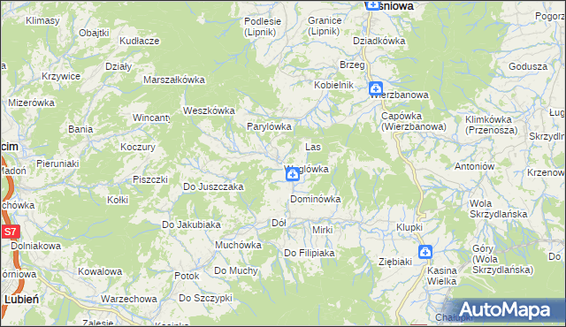 mapa Węglówka gmina Wiśniowa, Węglówka gmina Wiśniowa na mapie Targeo