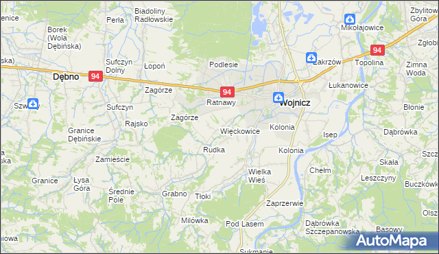 mapa Więckowice gmina Wojnicz, Więckowice gmina Wojnicz na mapie Targeo