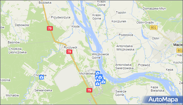 mapa Wilczkowice Górne gmina Kozienice, Wilczkowice Górne gmina Kozienice na mapie Targeo