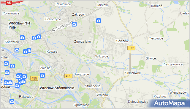 mapa Wilczyce gmina Długołęka, Wilczyce gmina Długołęka na mapie Targeo