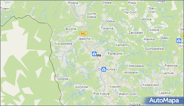 mapa Wisła, Wisła na mapie Targeo
