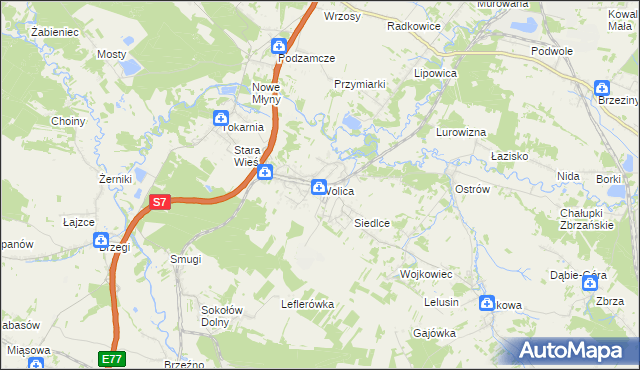 mapa Wolica gmina Chęciny, Wolica gmina Chęciny na mapie Targeo