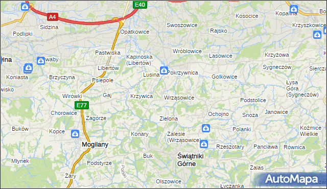 mapa Wrząsowice, Wrząsowice na mapie Targeo