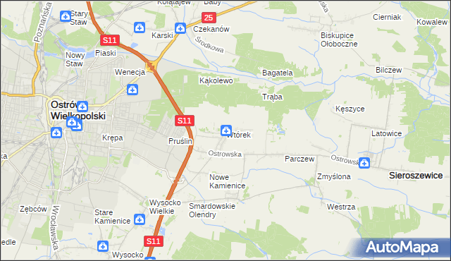 mapa Wtórek gmina Ostrów Wielkopolski, Wtórek gmina Ostrów Wielkopolski na mapie Targeo