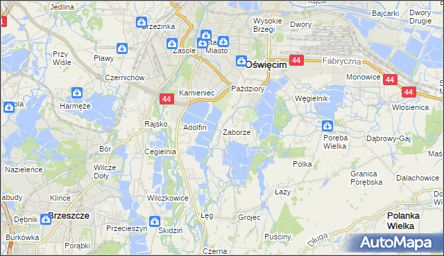 mapa Zaborze gmina Oświęcim, Zaborze gmina Oświęcim na mapie Targeo