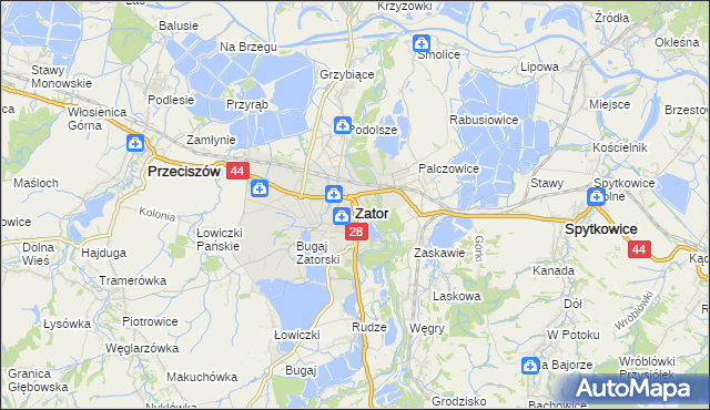 mapa Zator powiat oświęcimski, Zator powiat oświęcimski na mapie Targeo