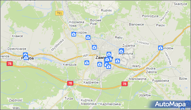 mapa Zawiercie, Zawiercie na mapie Targeo