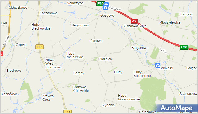mapa Zieliniec gmina Kołaczkowo, Zieliniec gmina Kołaczkowo na mapie Targeo
