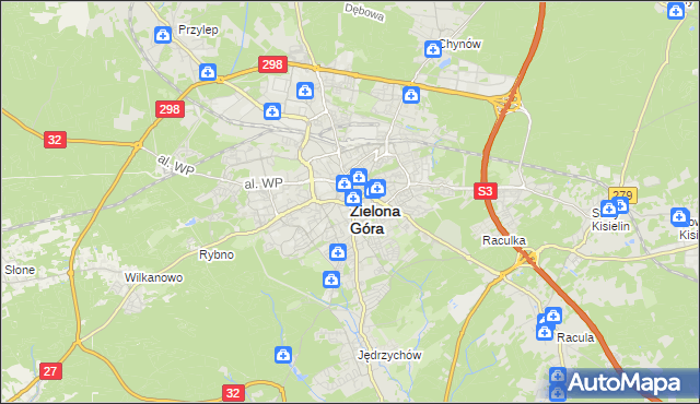 mapa Zielona Góra, Zielona Góra na mapie Targeo