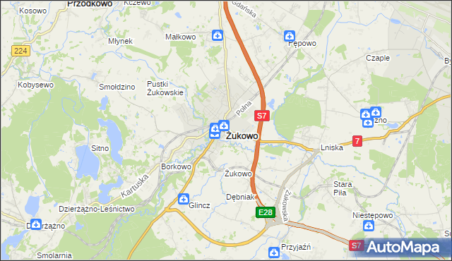 mapa Żukowo powiat kartuski, Żukowo powiat kartuski na mapie Targeo