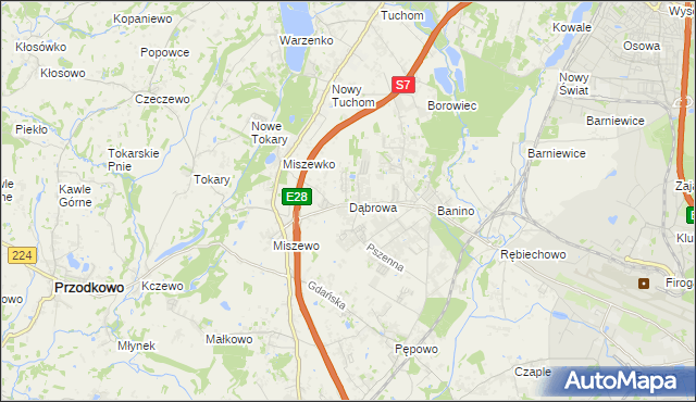 mapa Dąbrowa gmina Żukowo, Dąbrowa gmina Żukowo na mapie Targeo