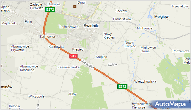 mapa Krępiec gmina Mełgiew, Krępiec gmina Mełgiew na mapie Targeo