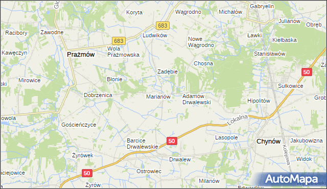mapa Pieczyska gmina Chynów, Pieczyska gmina Chynów na mapie Targeo