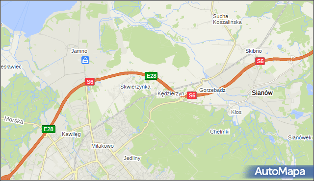 mapa Kędzierzyn gmina Sianów, Kędzierzyn gmina Sianów na mapie Targeo