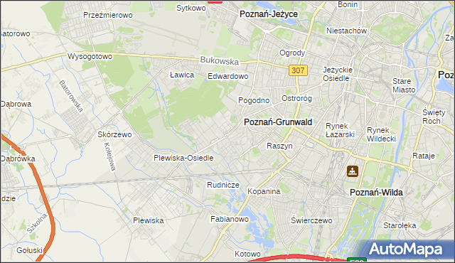 mapa Grunwald gmina Poznań, Grunwald gmina Poznań na mapie Targeo