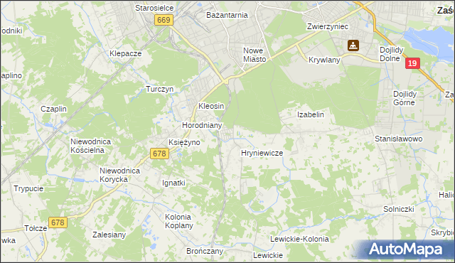 mapa Śródlesie gmina Juchnowiec Kościelny, Śródlesie gmina Juchnowiec Kościelny na mapie Targeo