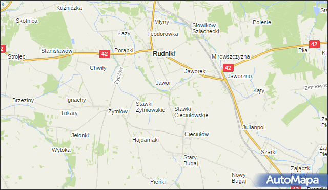 mapa Żurawie gmina Rudniki, Żurawie gmina Rudniki na mapie Targeo