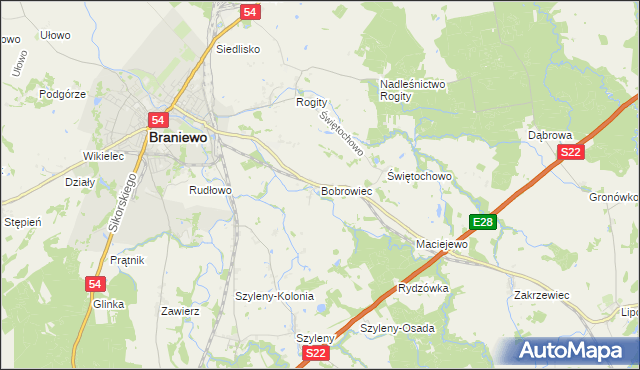 mapa Bobrowiec gmina Braniewo, Bobrowiec gmina Braniewo na mapie Targeo